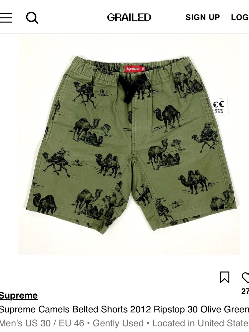 Supreme Olive Green Camels Belted Ripstop Shorts